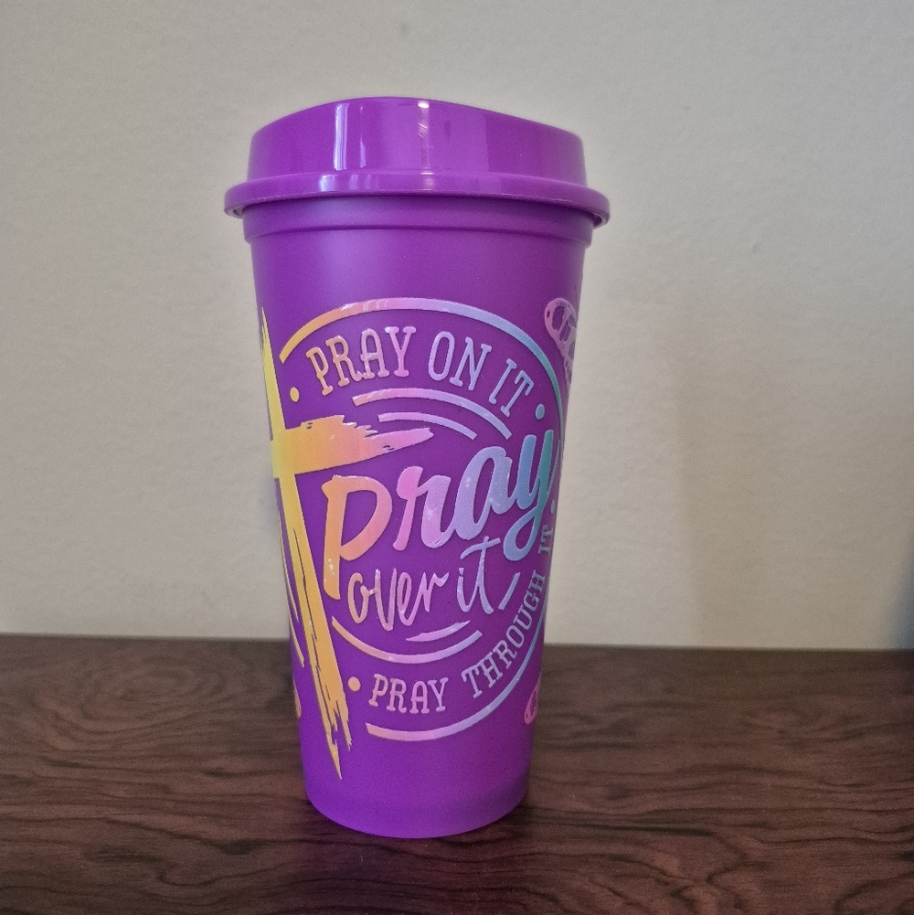 🪻3/$25 Butterfly pray faith purple plastic reusable coffee cup tumbler Lid 16oz